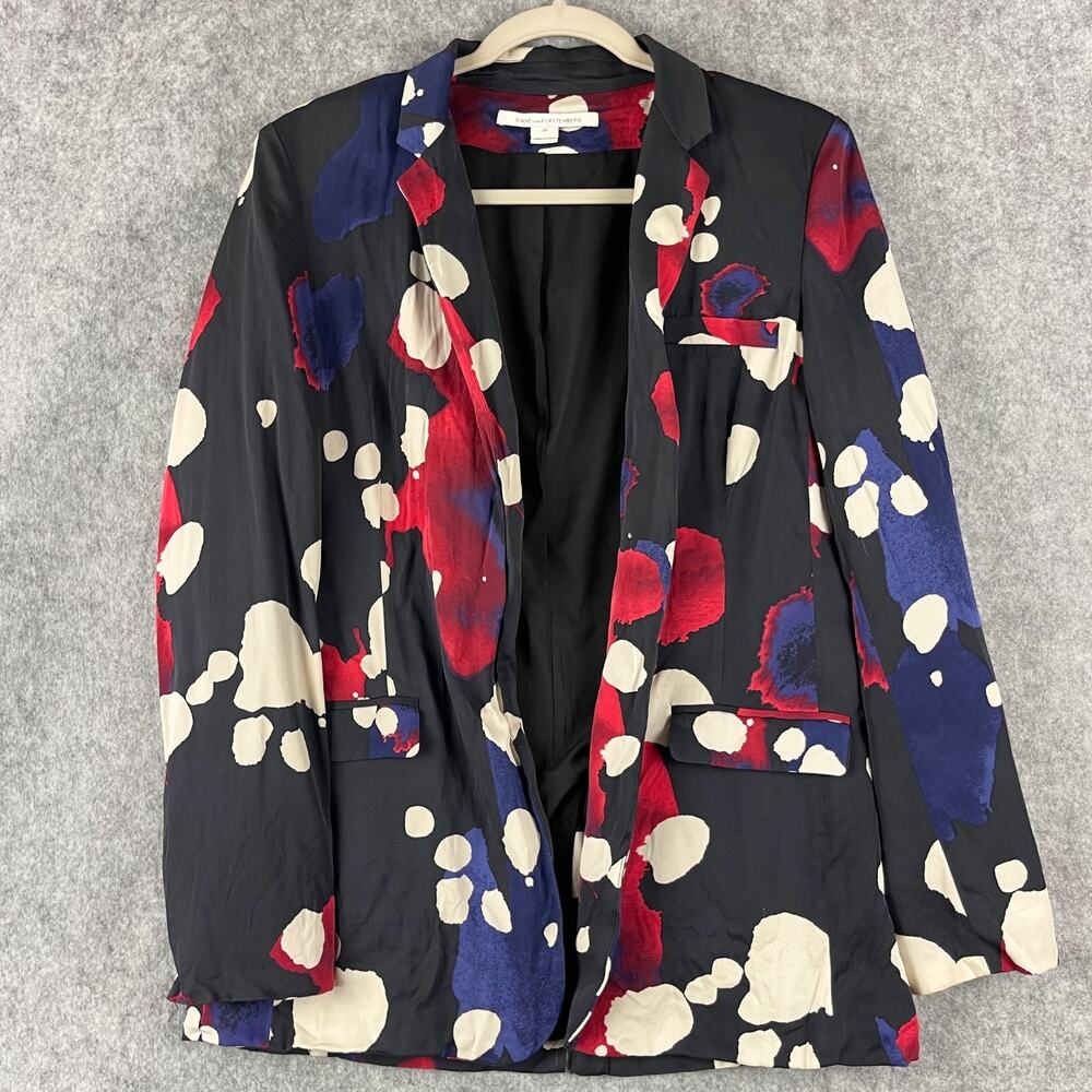 Diane Von Furstenberg Silk Vint Stretch Blazer Womens 10 Abstract Artsy Career